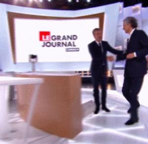 Gif avec les tags : BHL,bernard,envers,le grand journal,partir,quitter,reculer